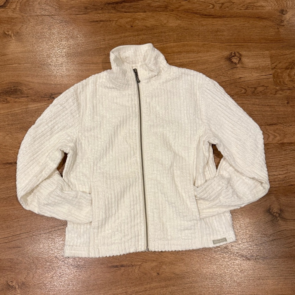 Woolrich White Ribbed Zip-Up Jacket, Women's XS